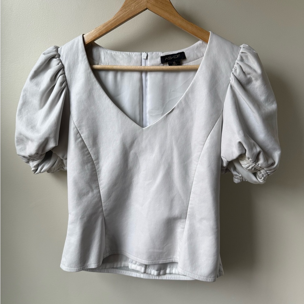 AS BY DF Puff Sleeve Recycled Leather Top Tee Romantic Soft Feminine V Neck XS